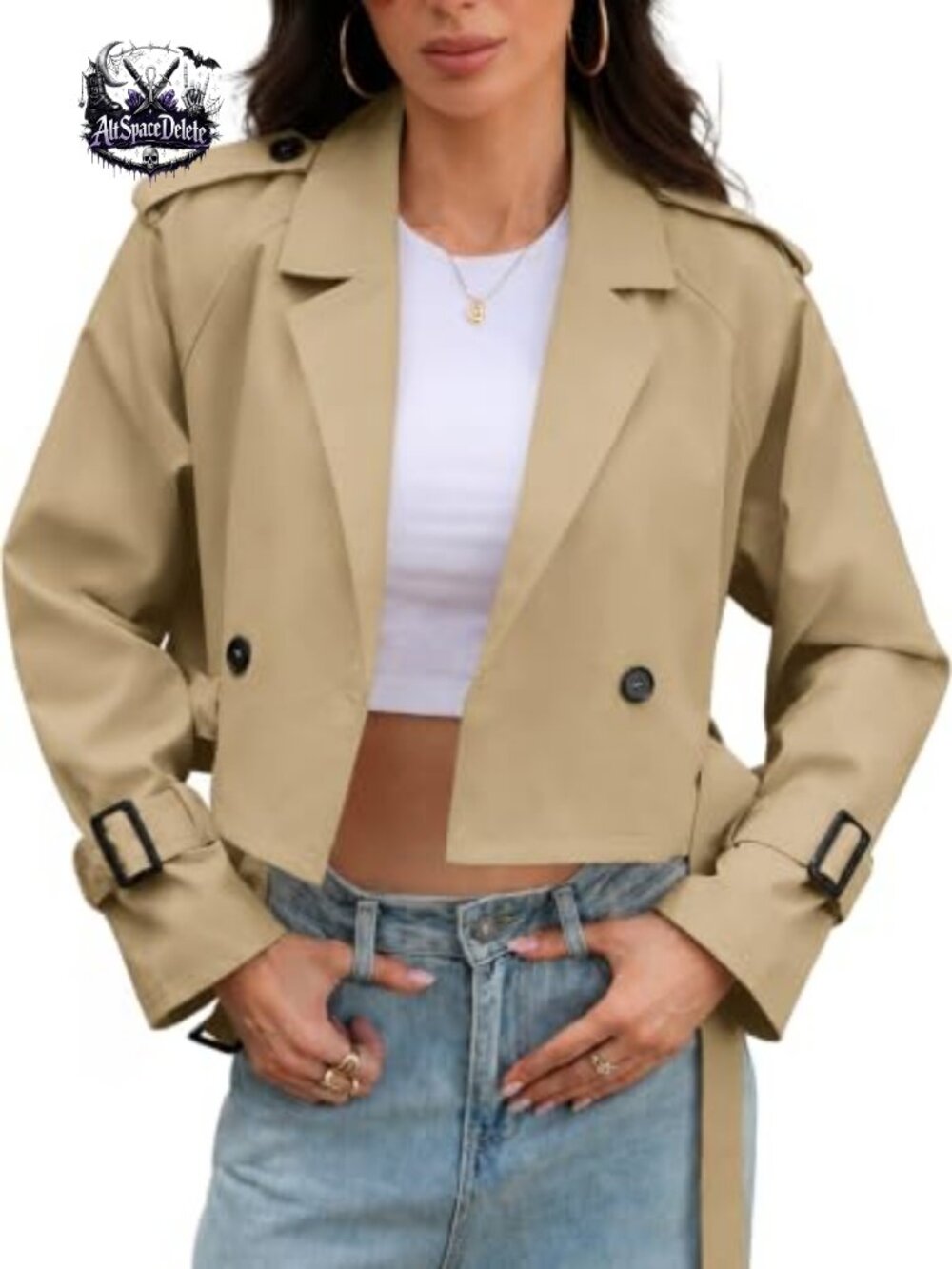 Cropped Trench Coat Belted Short Windproof Jacket Women